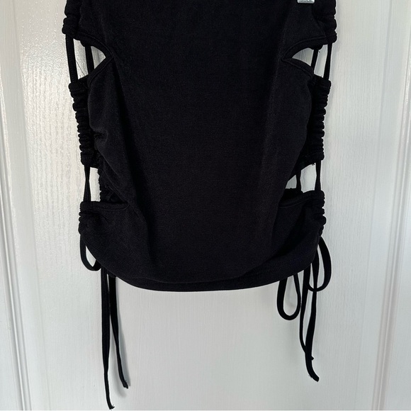 SEXY SUMMER BLACK CUT OUT SIDE BODYCON MINI SKIRT WITH ADJUSTABLE STRAPS  XS/S - Picture 2 of 8